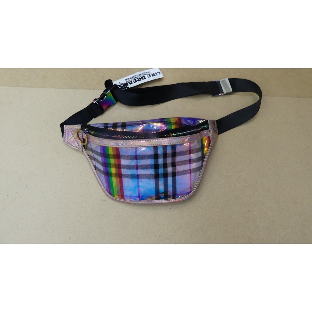 Like Dreams Belt Bag Womens OS Blush New Holographic Plaid Rainbow Waist Pack